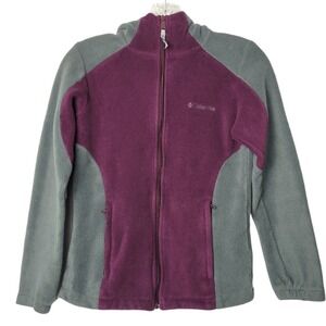 Columbia Women's Fleece Jacket Purple Gray Full Zip Hooded Casual Outdoor Size S